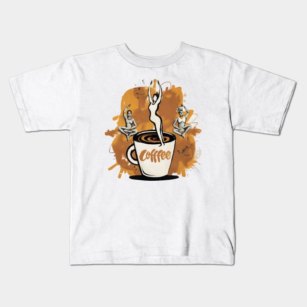 Soulful Blend: Coffee & Yoga Kids T-Shirt by ATTO'S GALLERY